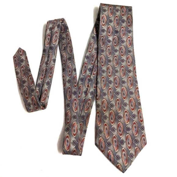 Men's Vintage 100% Italian Silk Tie Diamond & Paisley Motif - Picture 8 of 13